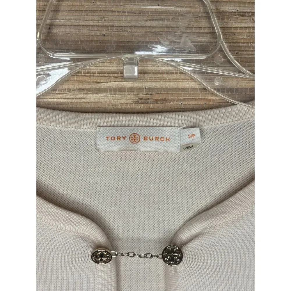 Tory Burch Women's Double T-Chain Keyhole Pullover Sweater Cream Sz S